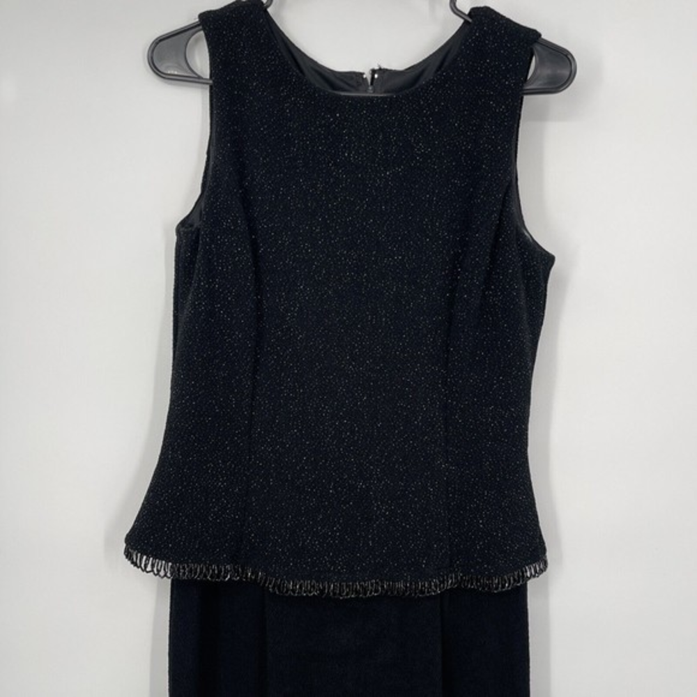 Scott McClintock 10 Evening Gown‎ Womens Black Shimmer Beaded Fringe Vintage